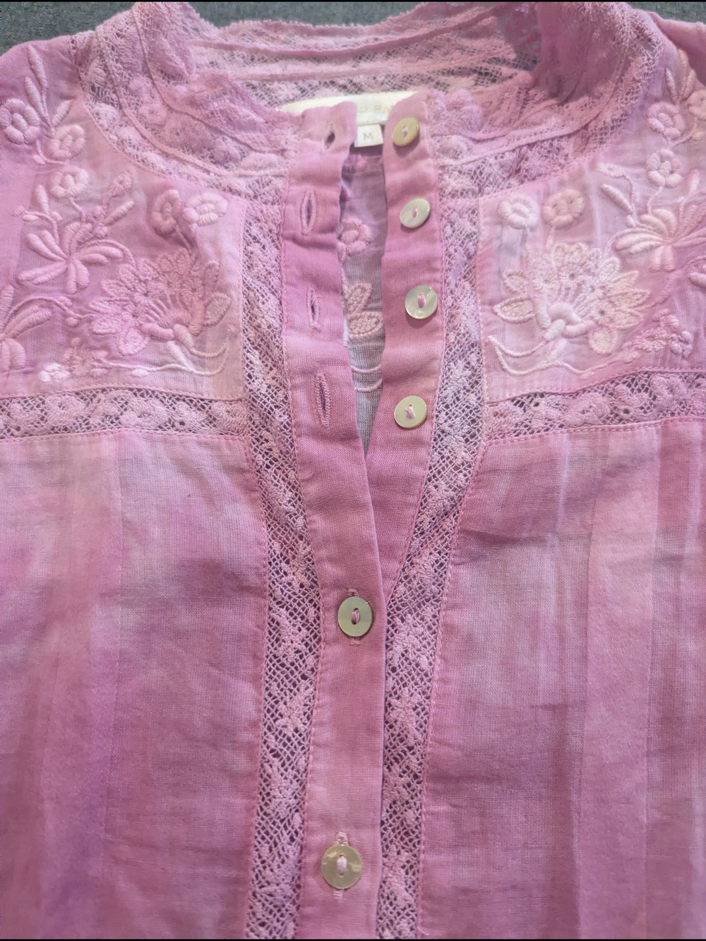 LoveShackFancy Ronda Pink Button-Down Embroidered Cotton Blouse - Picture 3 of 5